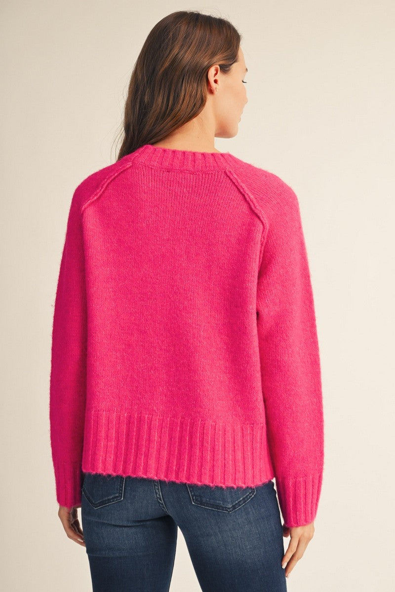 Cozy Exposed Seam Pullover Sweater (Fuchsia)