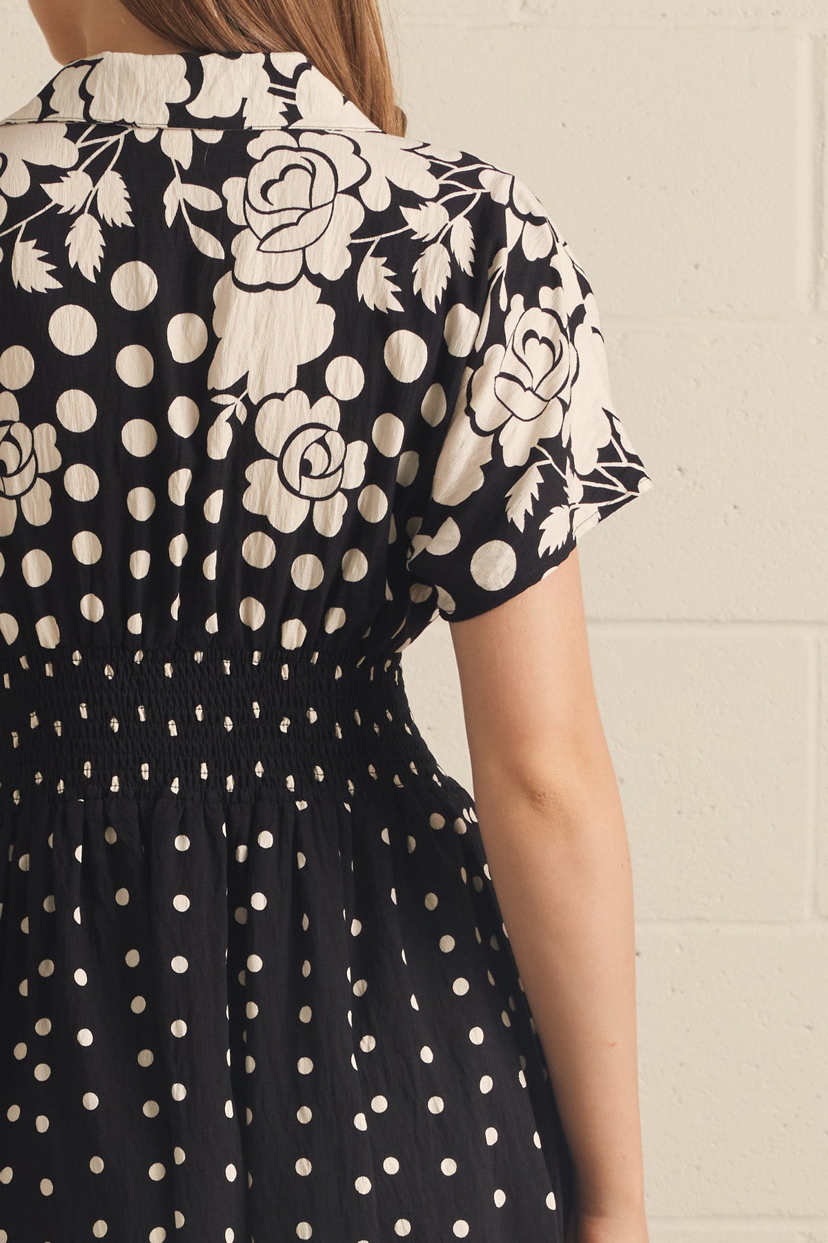 Floral & Polka Dot Zipper Front Midi Dress