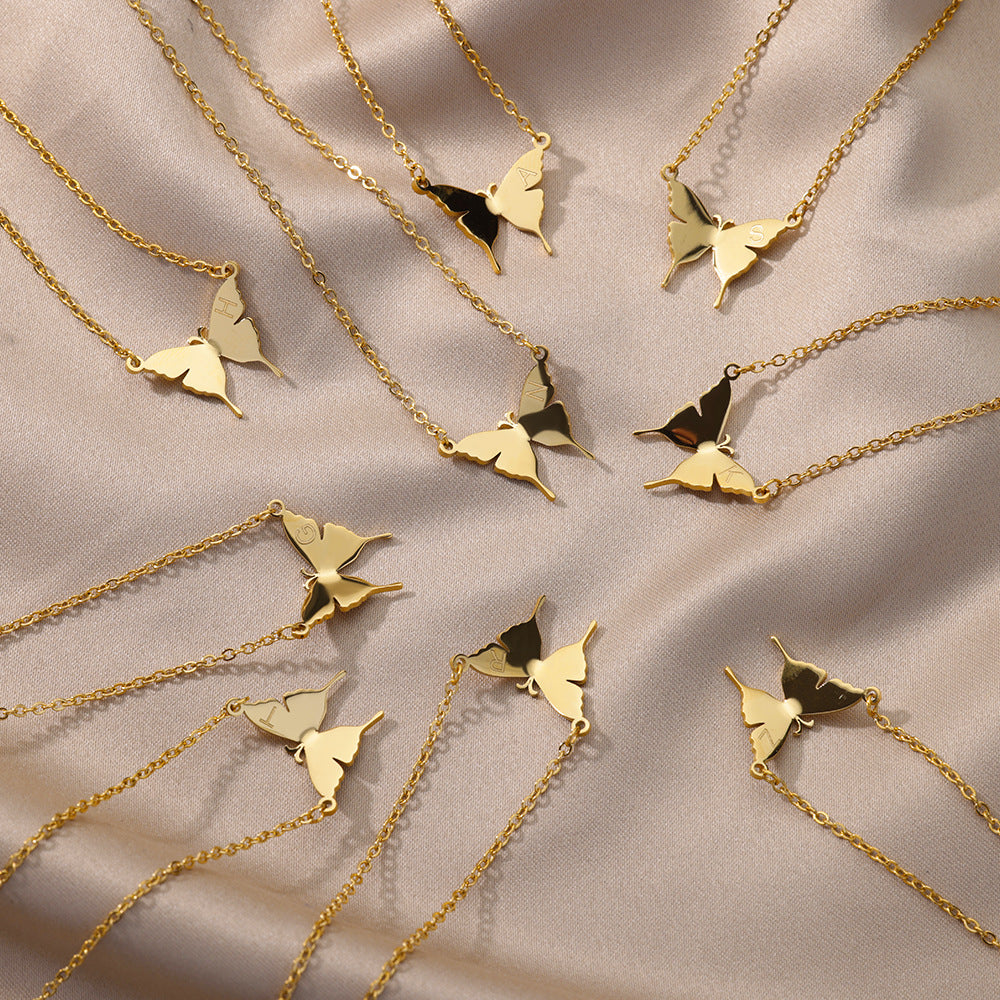 18k Gold Necklace Butterfly Letter Necklace Mevecco Gold Dainty