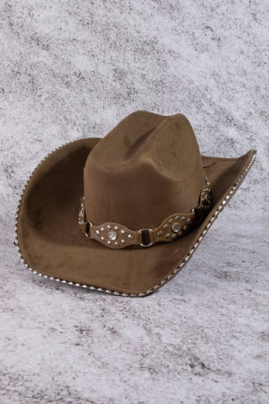 Vegan Leather Studded Cowboy Hat (Black or Brown)