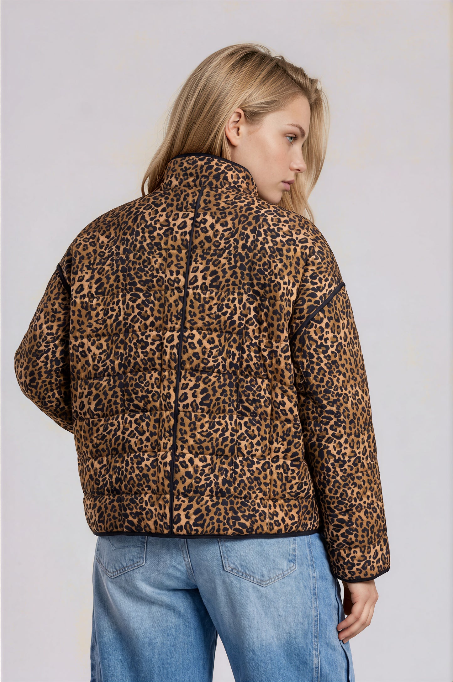 Lightweight Leopard Print Quilted Jacket (1X - 3X)