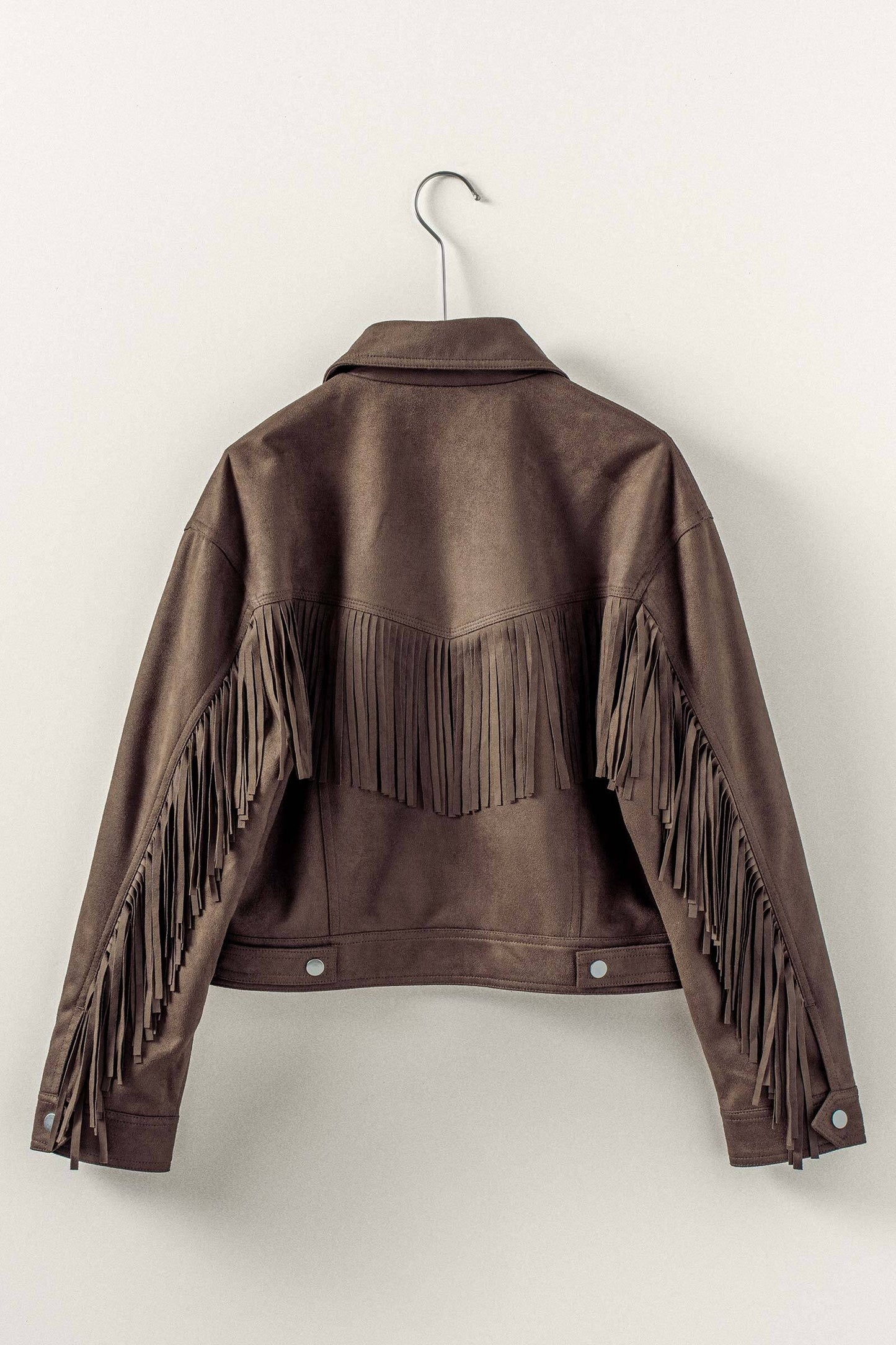 Fringe Detail Suede Zip Jacket