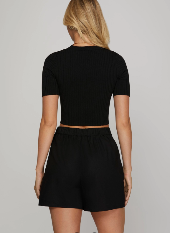 Back Elastic Side Pocket Shorts (Linen Blend)