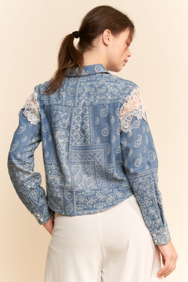 Paisley & Lace Button Front Top