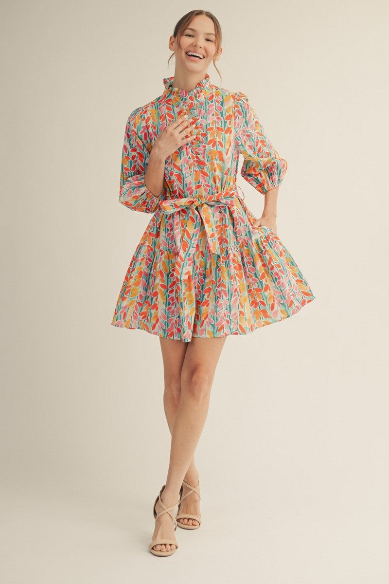Vibrant Print 3/4 Sleeve Cotton Dress (Plus Size)