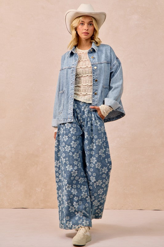 Washed Denim Jacket w/ Back Pleat