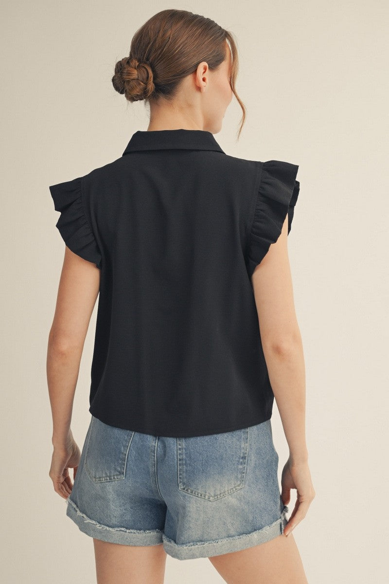 Ruffle Detail Pearl Button Blouse