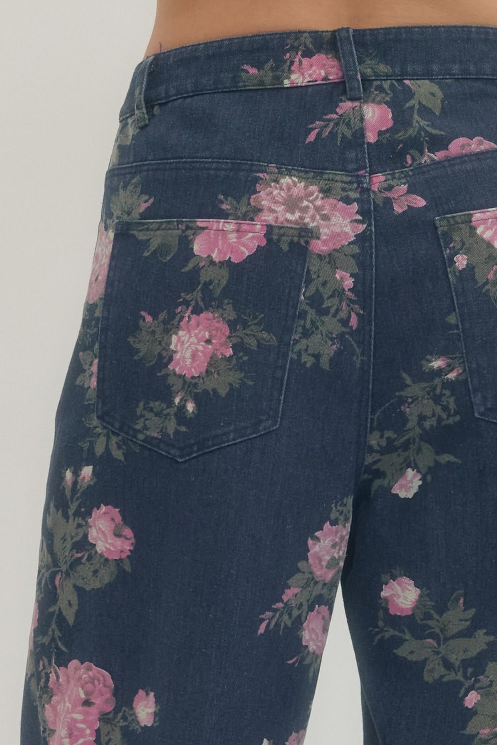 Dark Denim Floral Print Pants