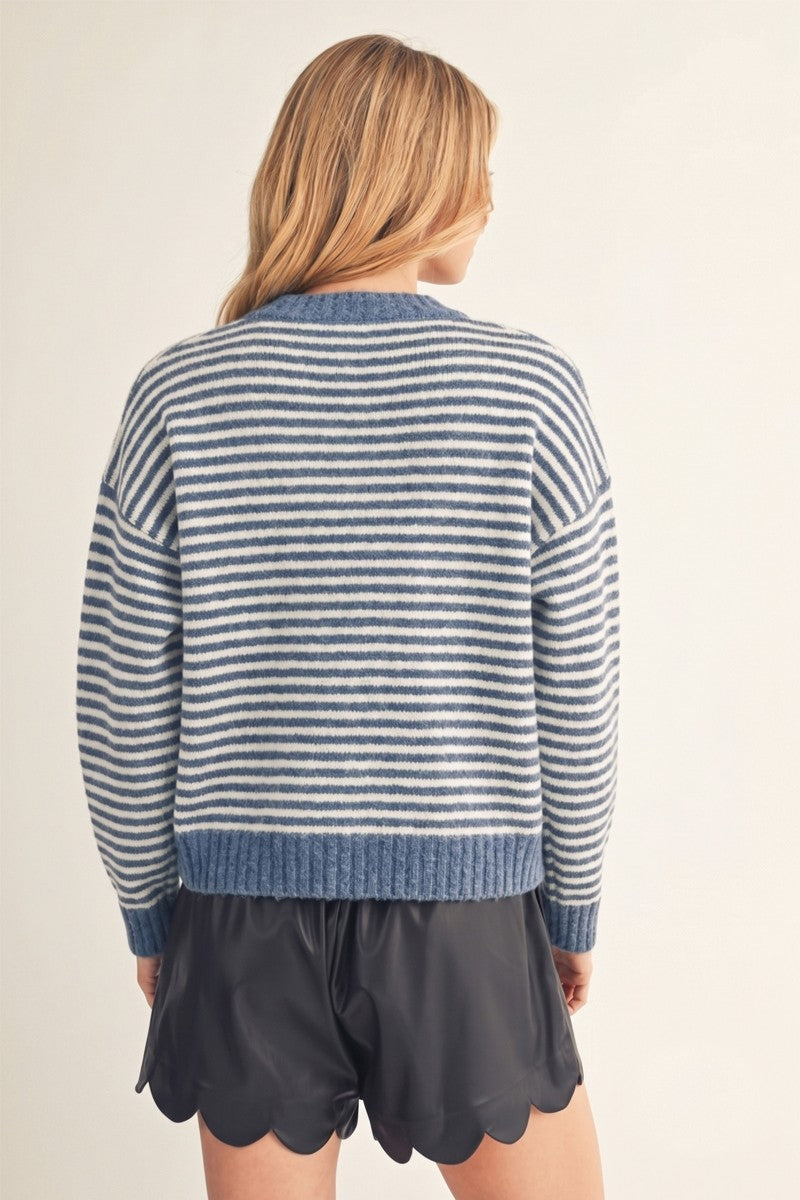 Cozy Blue & White Stripe Pullover Sweater