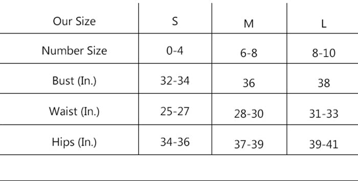Sizing chart for JODIFL clothing with size measurements in inches.