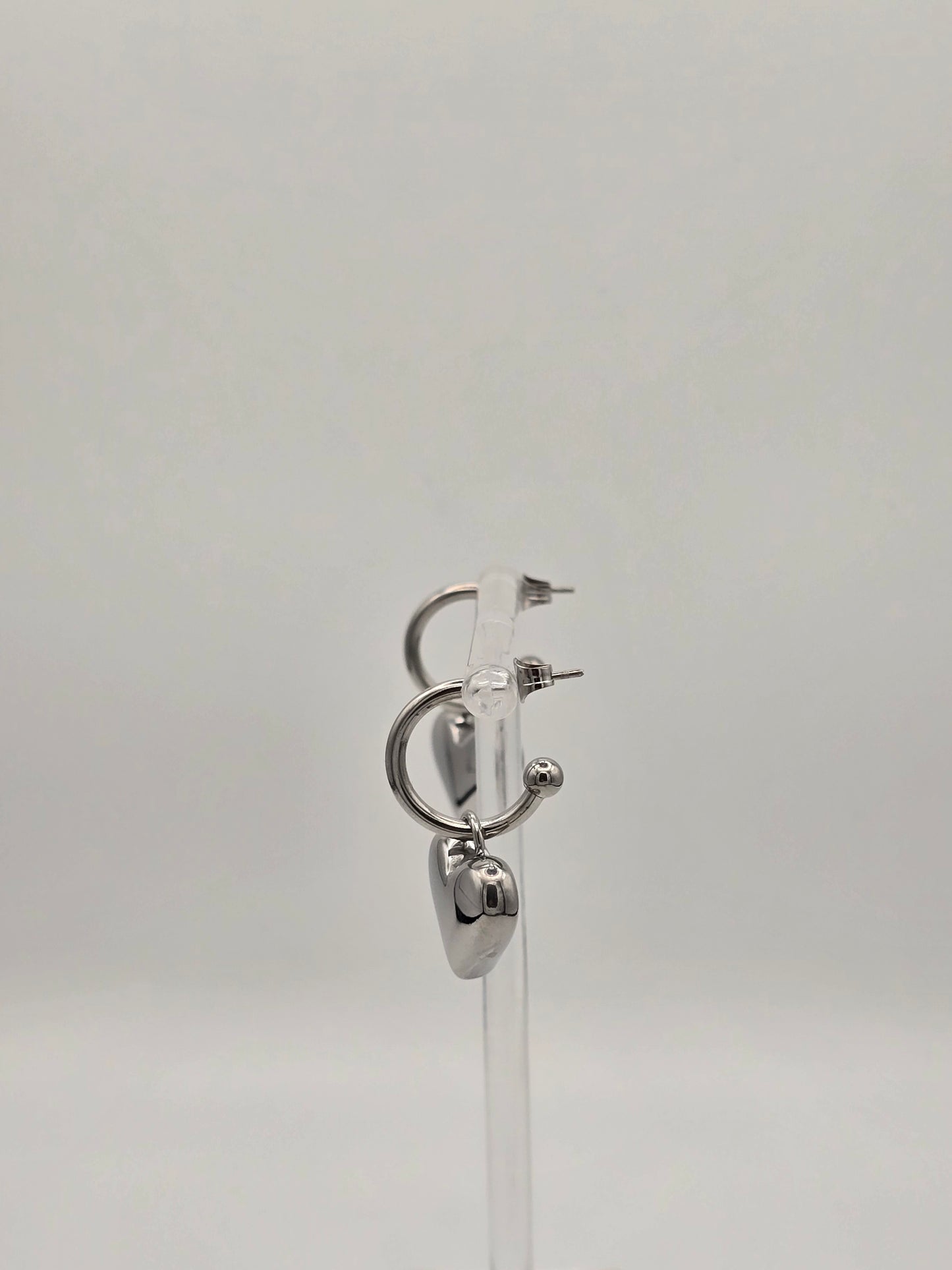 Stainless Steel Heavy Heart Hoop Earrings Gold or Silver