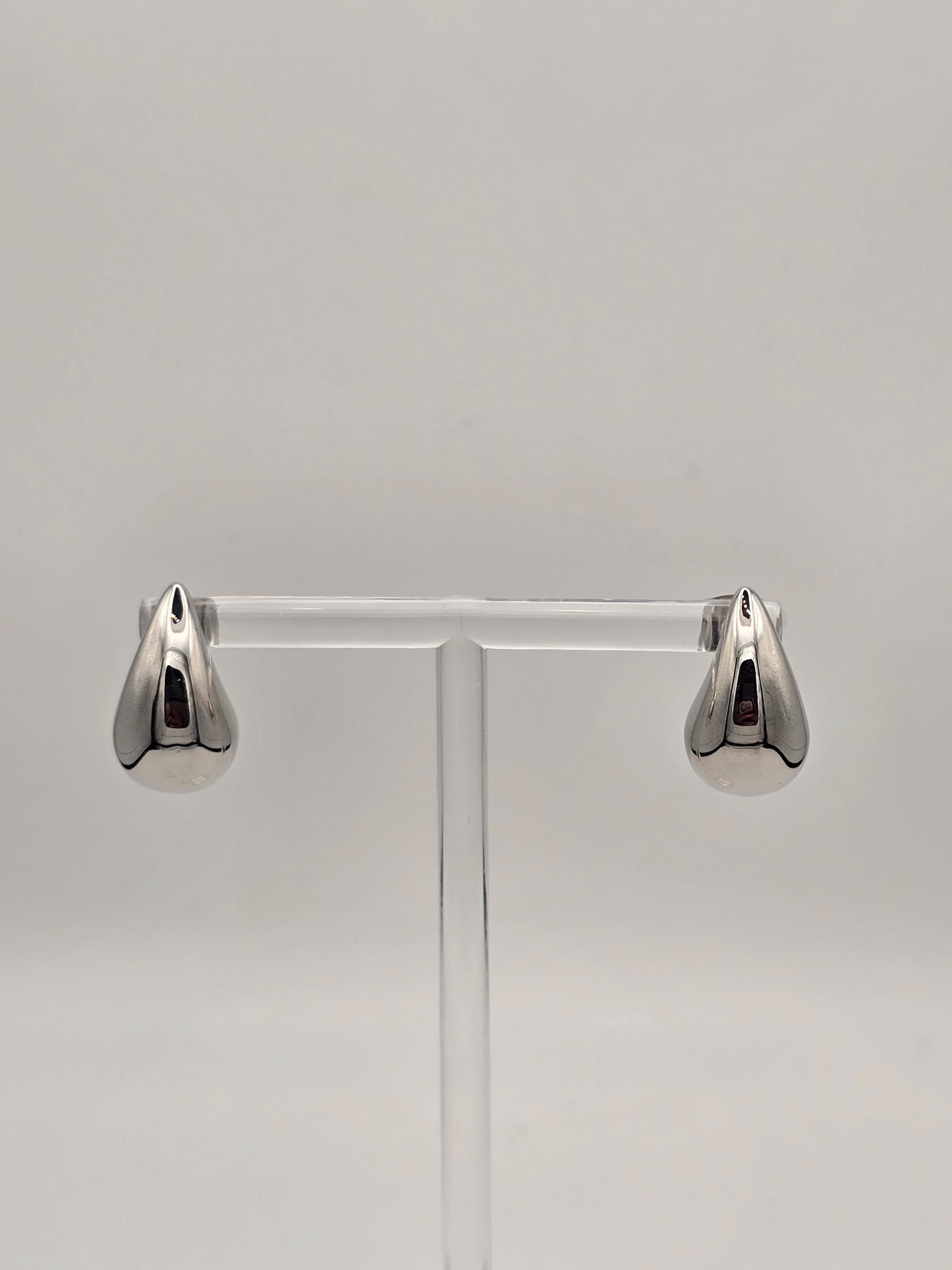 Stainless Steel Thick Teardrop Studs in Silver