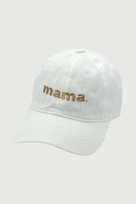 "mama" Block Letter Embroidery Baseball Hat (White + Tan Thread)