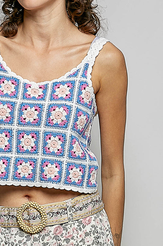 Crochet Granny Squares Cropped Tank Top (One Size)