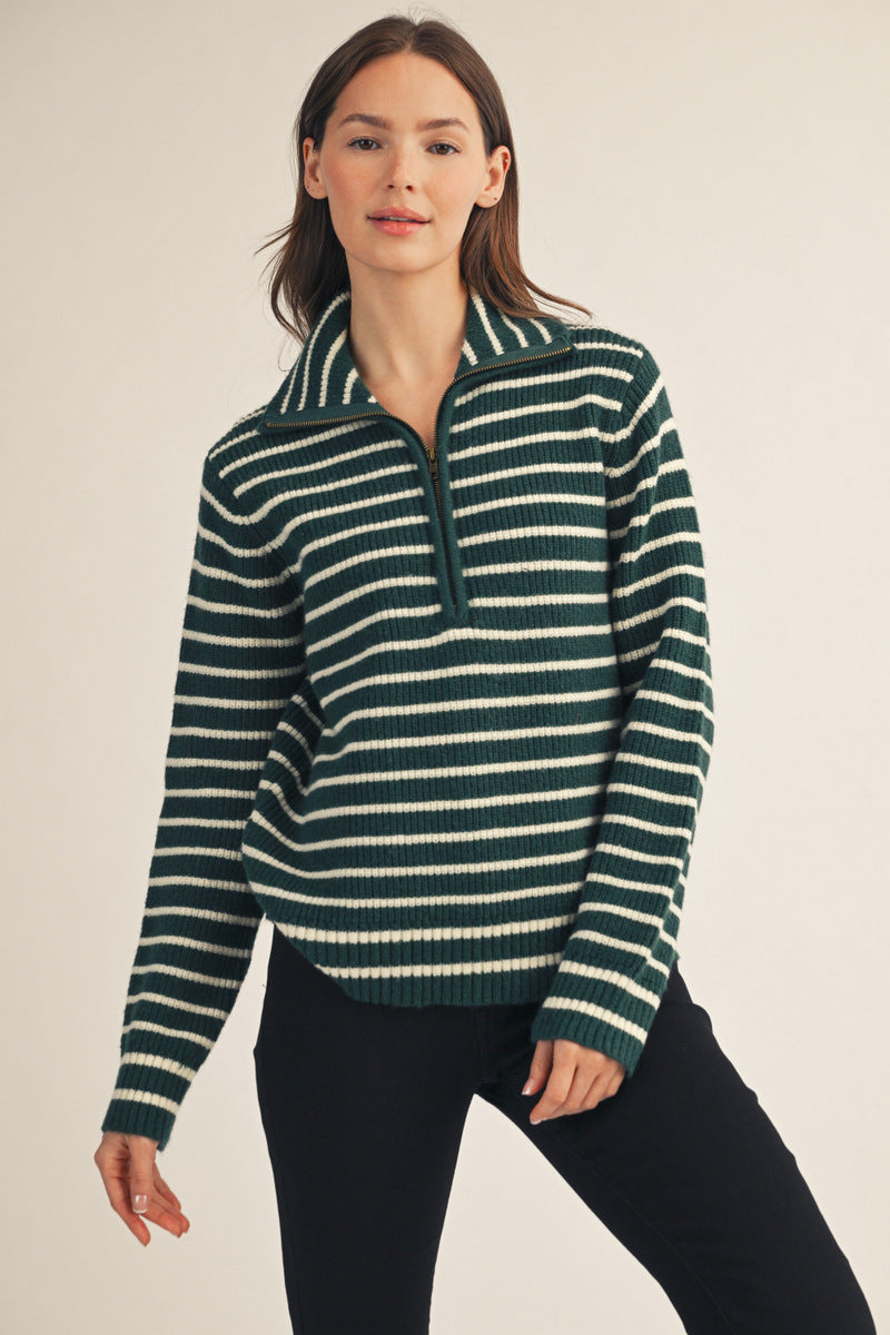 1/4 Zip Hunter Green Striped Pullover