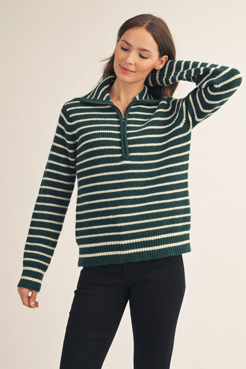 1/4 Zip Hunter Green Striped Pullover