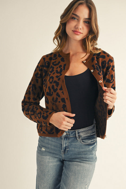 Abstract Print Gold Button Cardigan