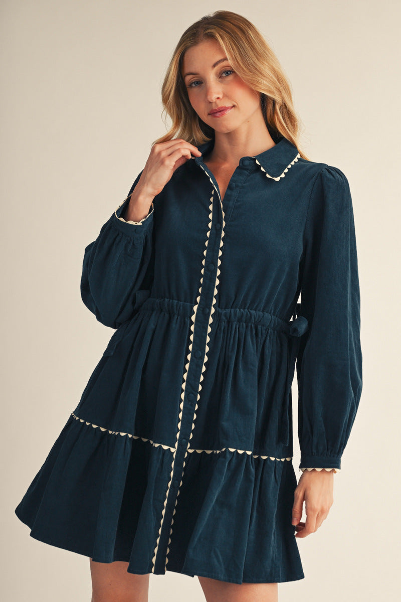 Drawstring Waist Corduroy Dress