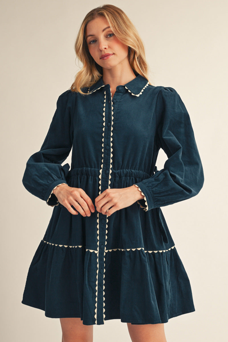 Drawstring Waist Corduroy Dress