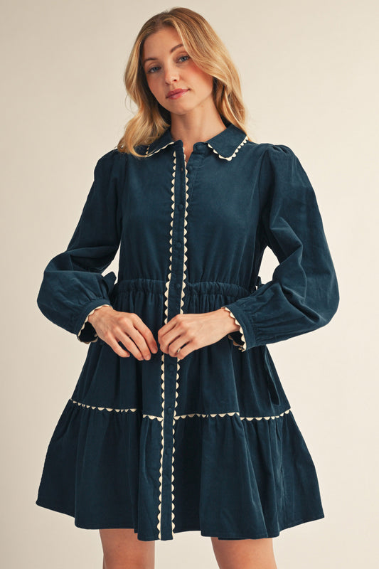Drawstring Waist Corduroy Dress