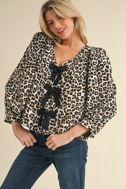 Bow Front Leopard Print Top