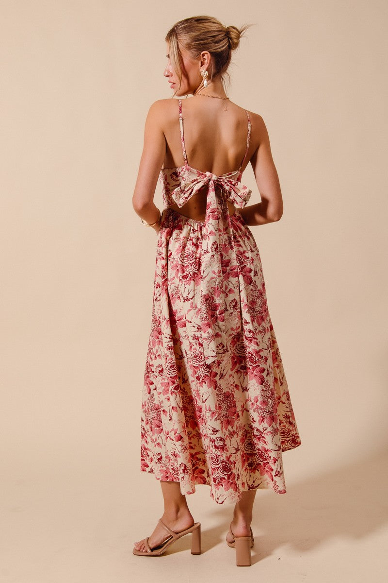 Floral Print Bow Back Maxi Dress