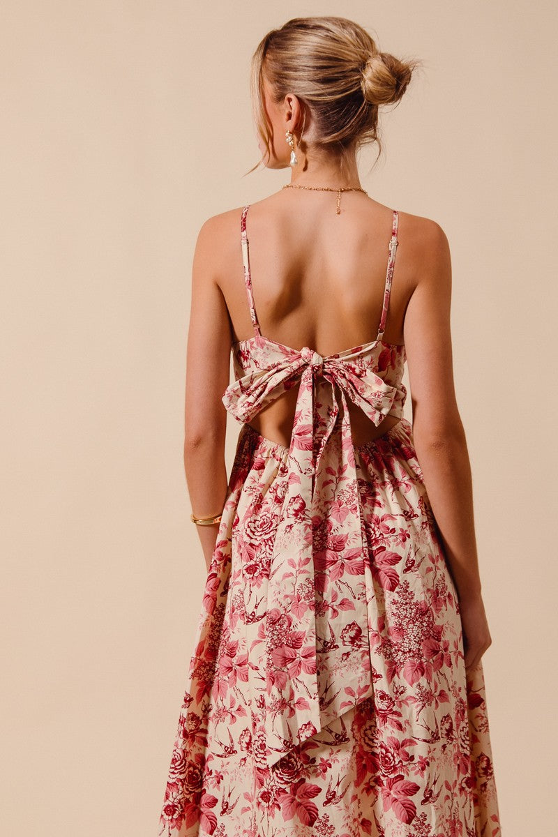 Floral Print Bow Back Maxi Dress