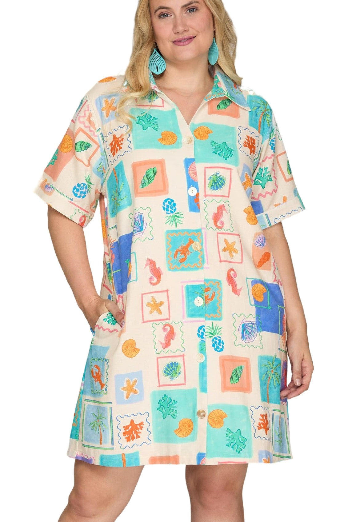 Coastal Short Sleeve Dress (XL - 2X)
