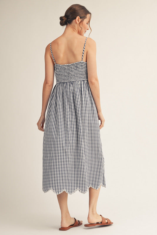Seashell Detail Gingham Midi Dress
