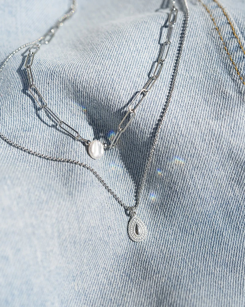 ARKO | SILVER SHORT LAYERED PEARL NECKLACE