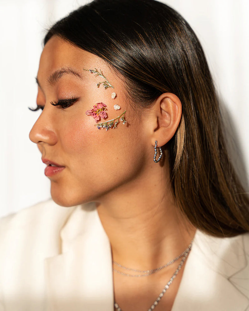 BELLE | SILVER BEADED HEART HOOP EARRINGS