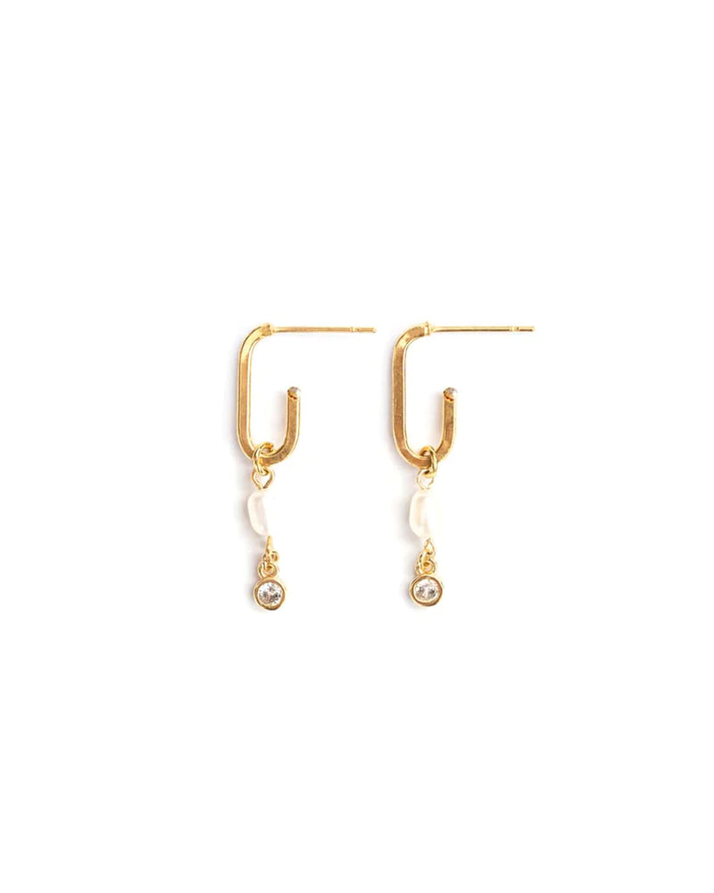 CATHERINE | GOLD PEARL CRYSTAL HOOP EARRINGS