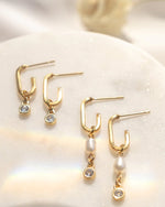 CATHERINE | GOLD PEARL CRYSTAL HOOP EARRINGS