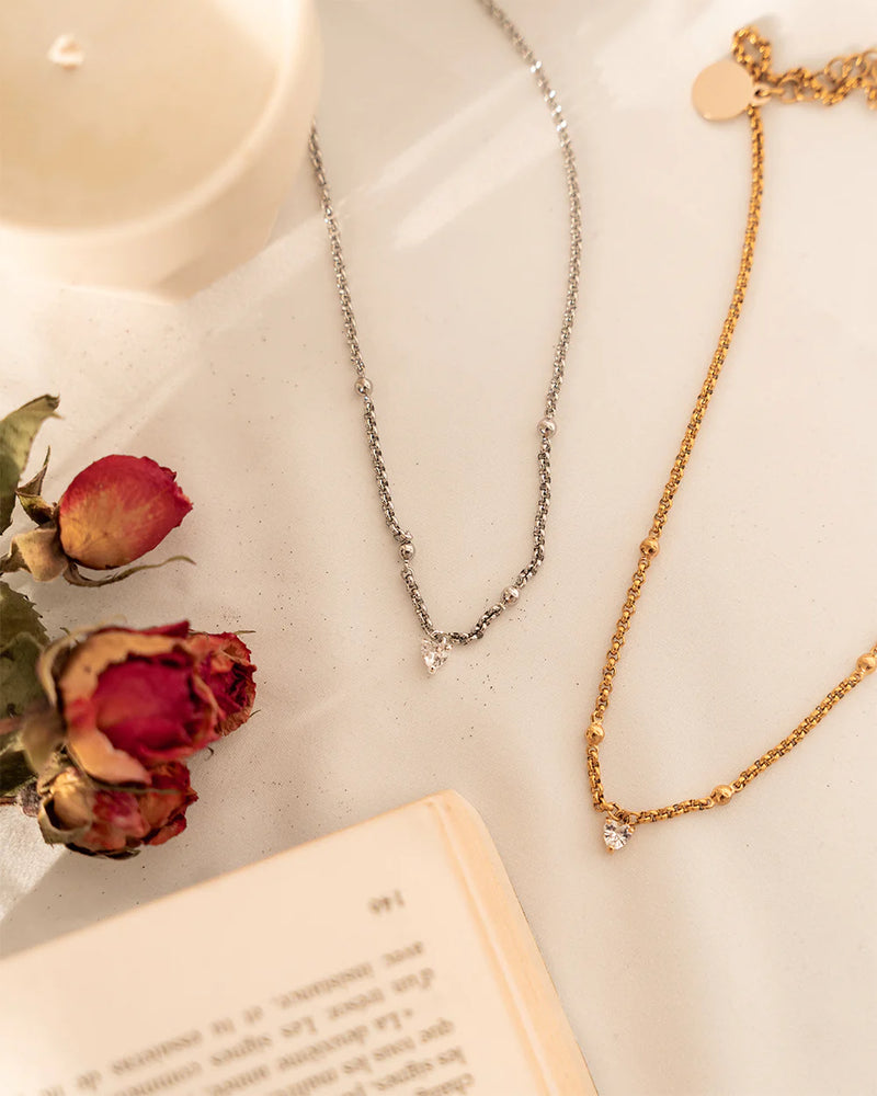 LUVO | SILVER CHAIN AND CRYSTAL HEART NECKLACE