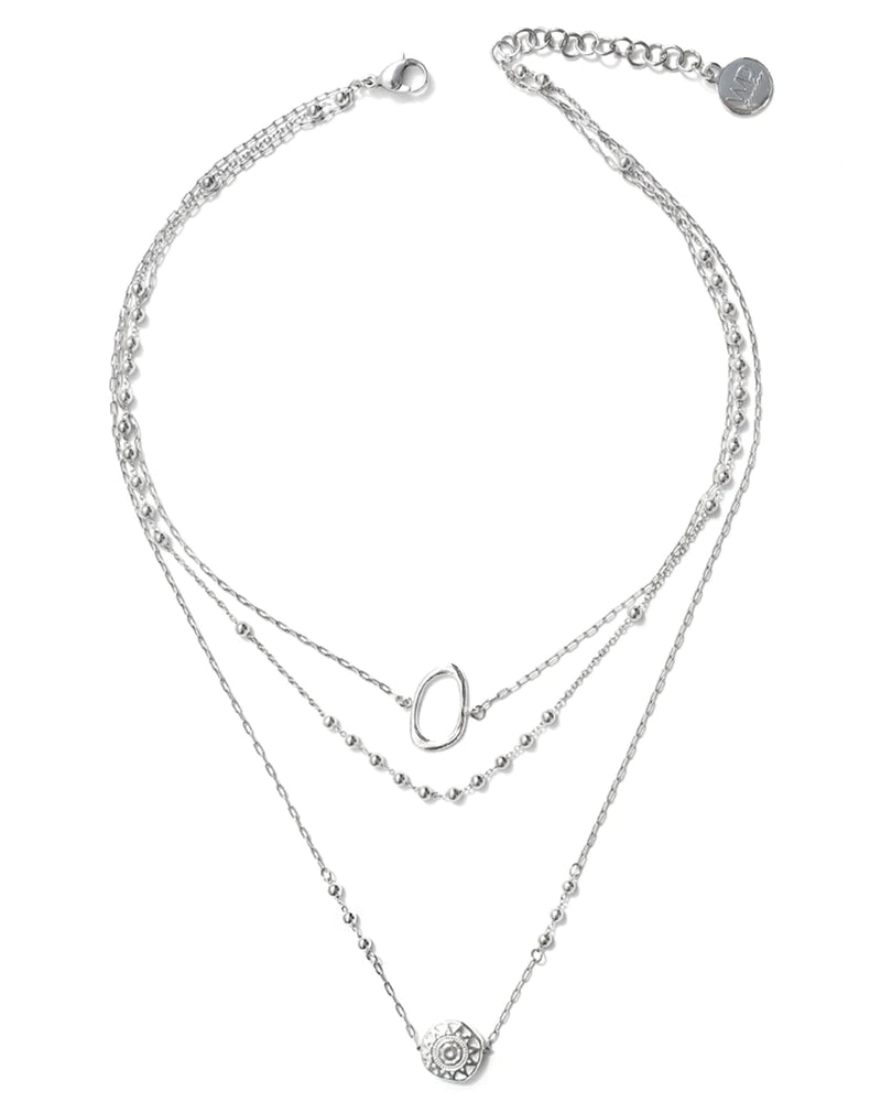 HELIOS | SILVER LAYERED BEADS & MEDALLIONS NECKLACE