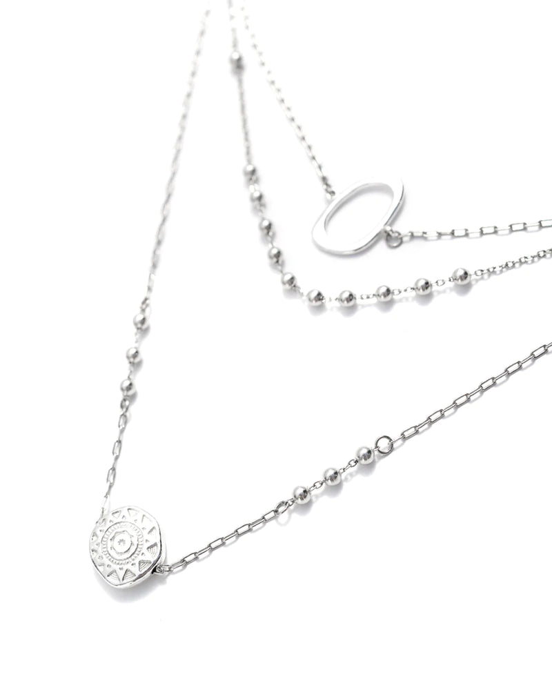HELIOS | SILVER LAYERED BEADS & MEDALLIONS NECKLACE