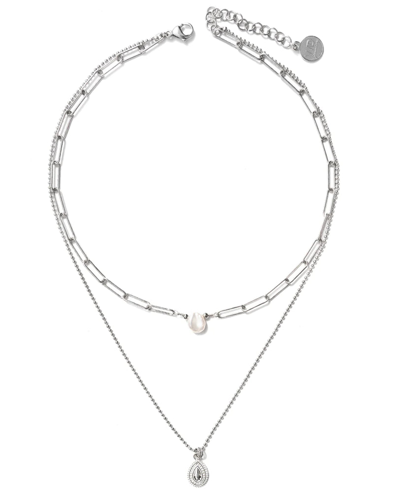 ARKO | SILVER SHORT LAYERED PEARL NECKLACE