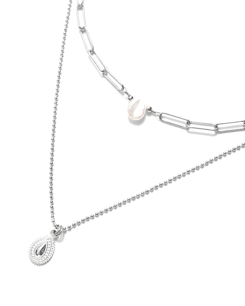 ARKO | SILVER SHORT LAYERED PEARL NECKLACE