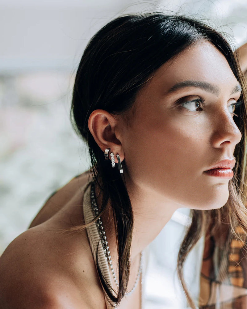 CRUZ | SILVER CRYSTAL HOOP EARRINGS