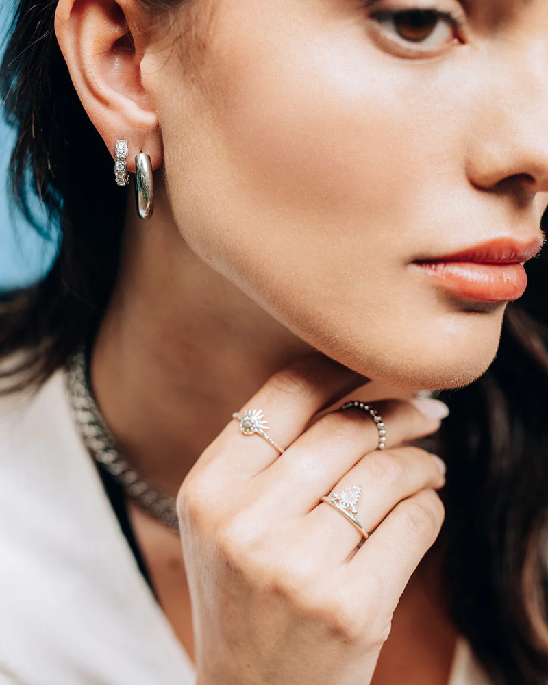 CRUZ | SILVER CRYSTAL HOOP EARRINGS