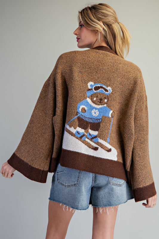 Skiing Bear Open Cardigan