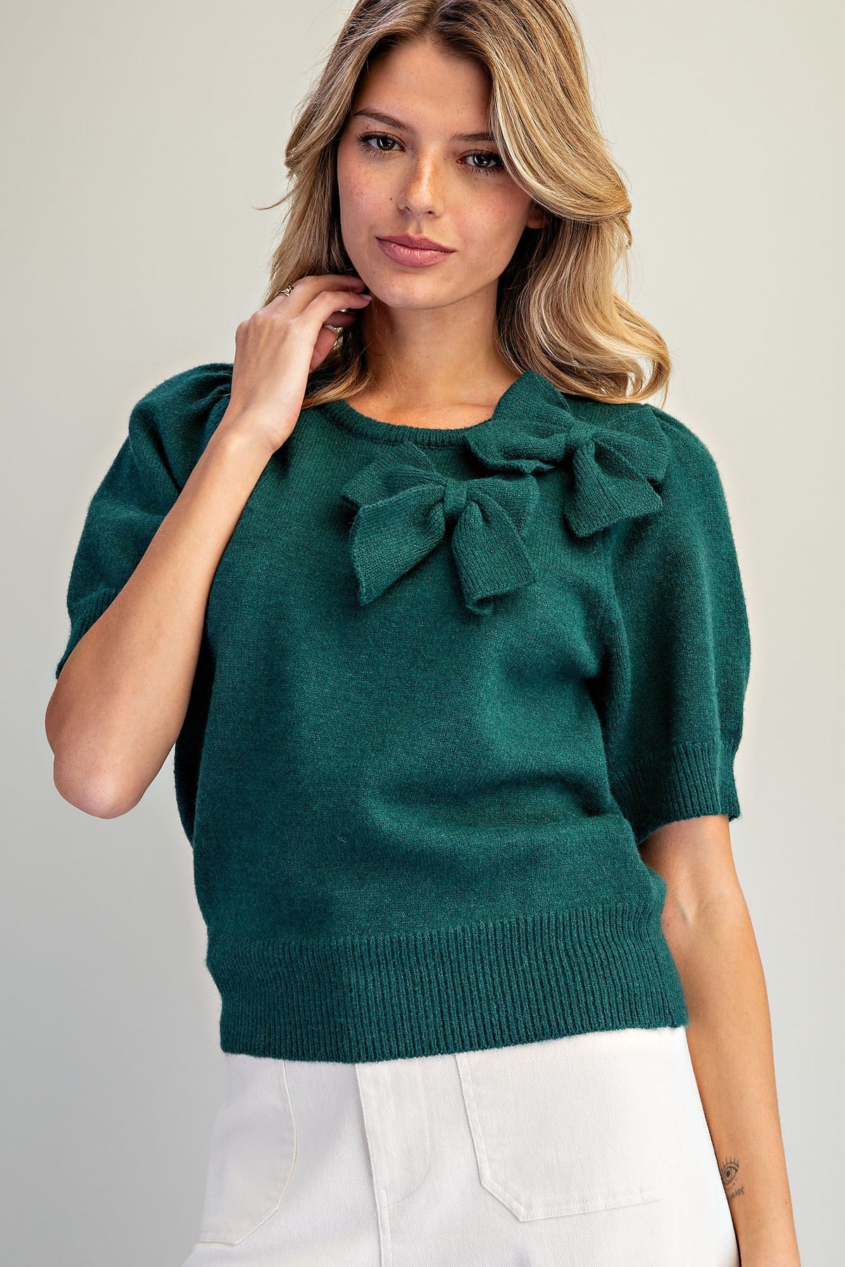 Bow Detail Short Sleeve Sweater