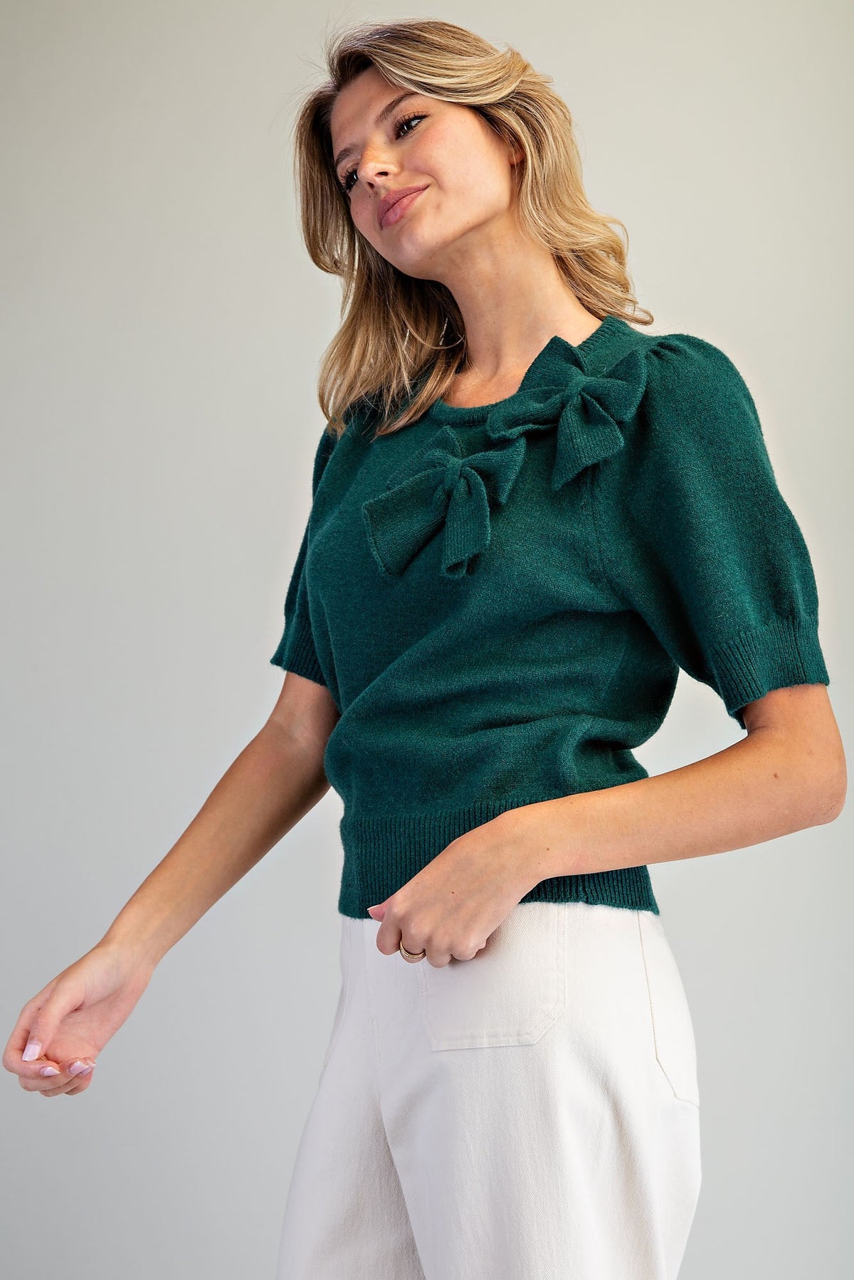 Bow Detail Short Sleeve Sweater