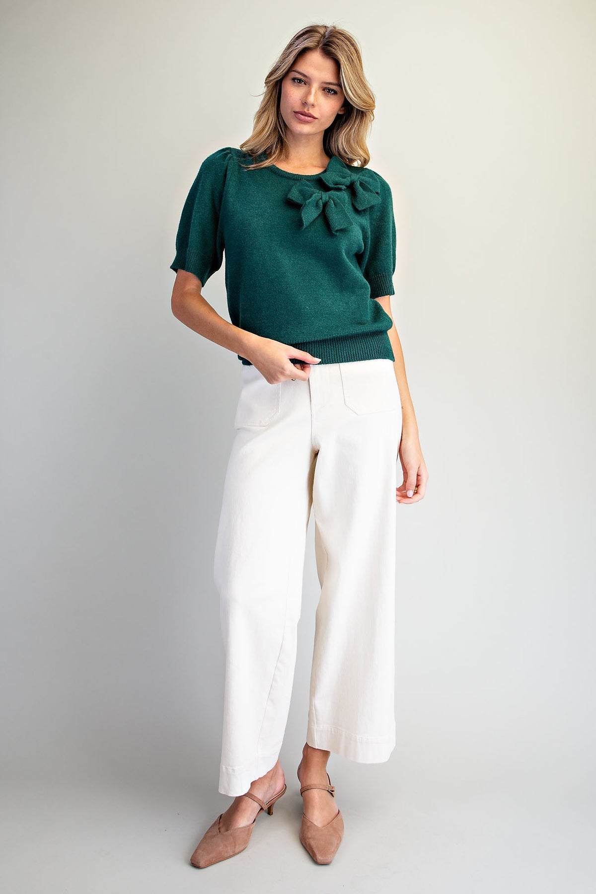 Bow Detail Short Sleeve Sweater