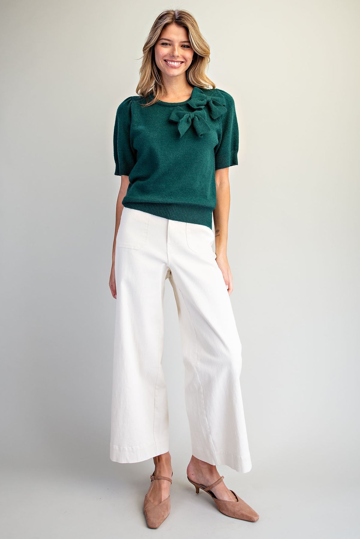 Bow Detail Short Sleeve Sweater