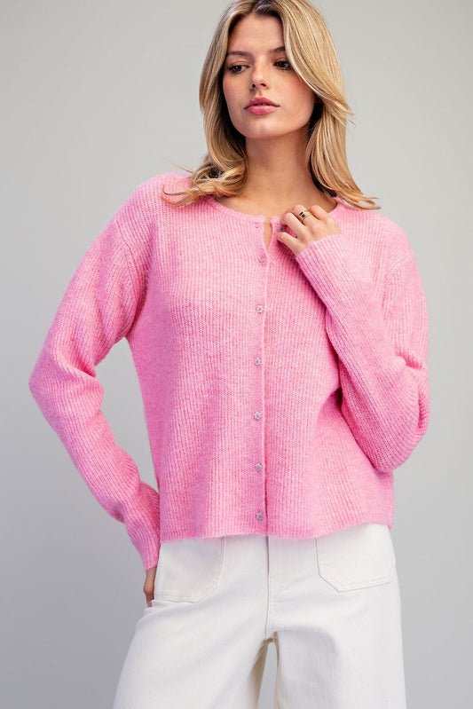 Flower Button Candy Pink Cardigan