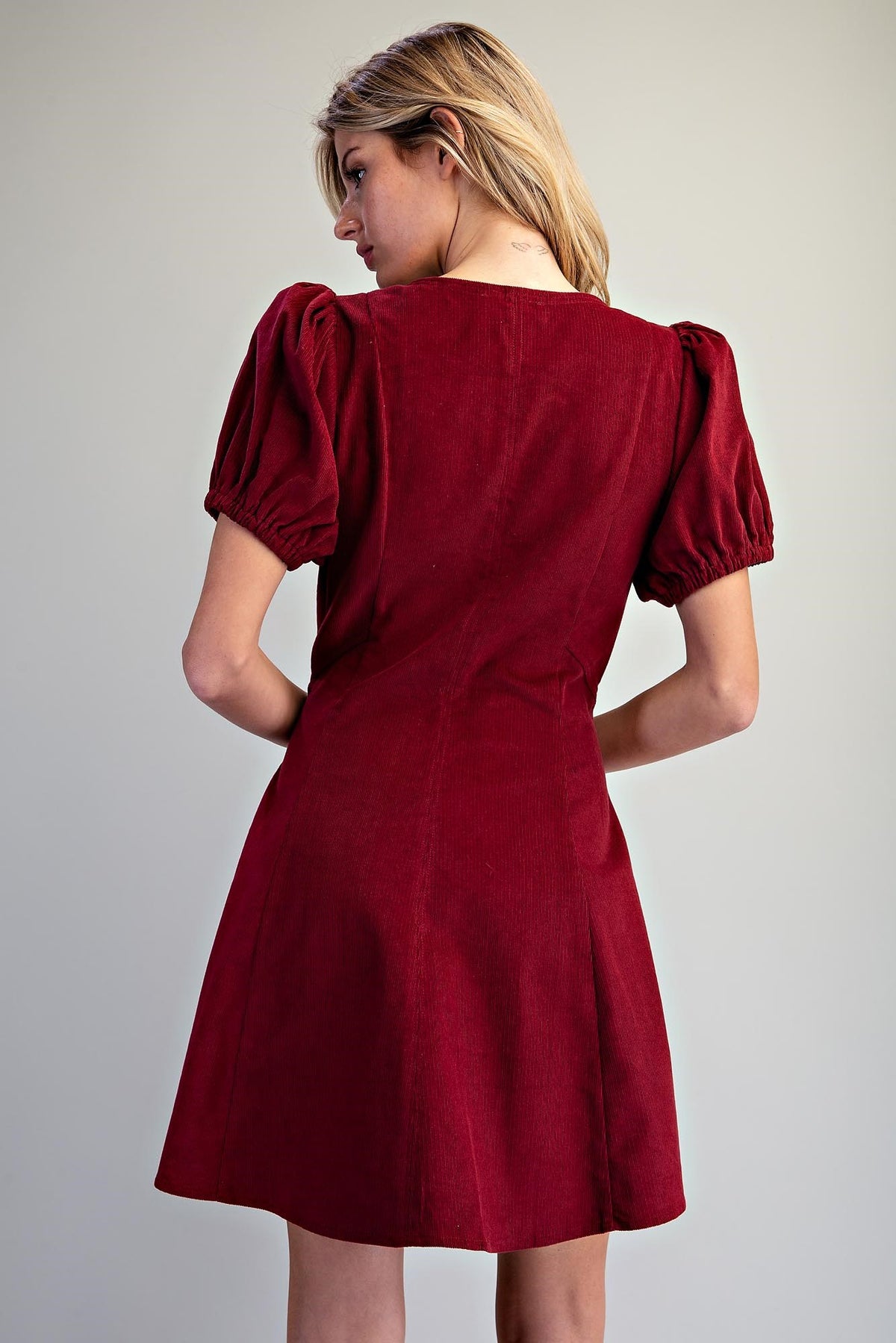 Corduroy V-Neck Zip Front Dress