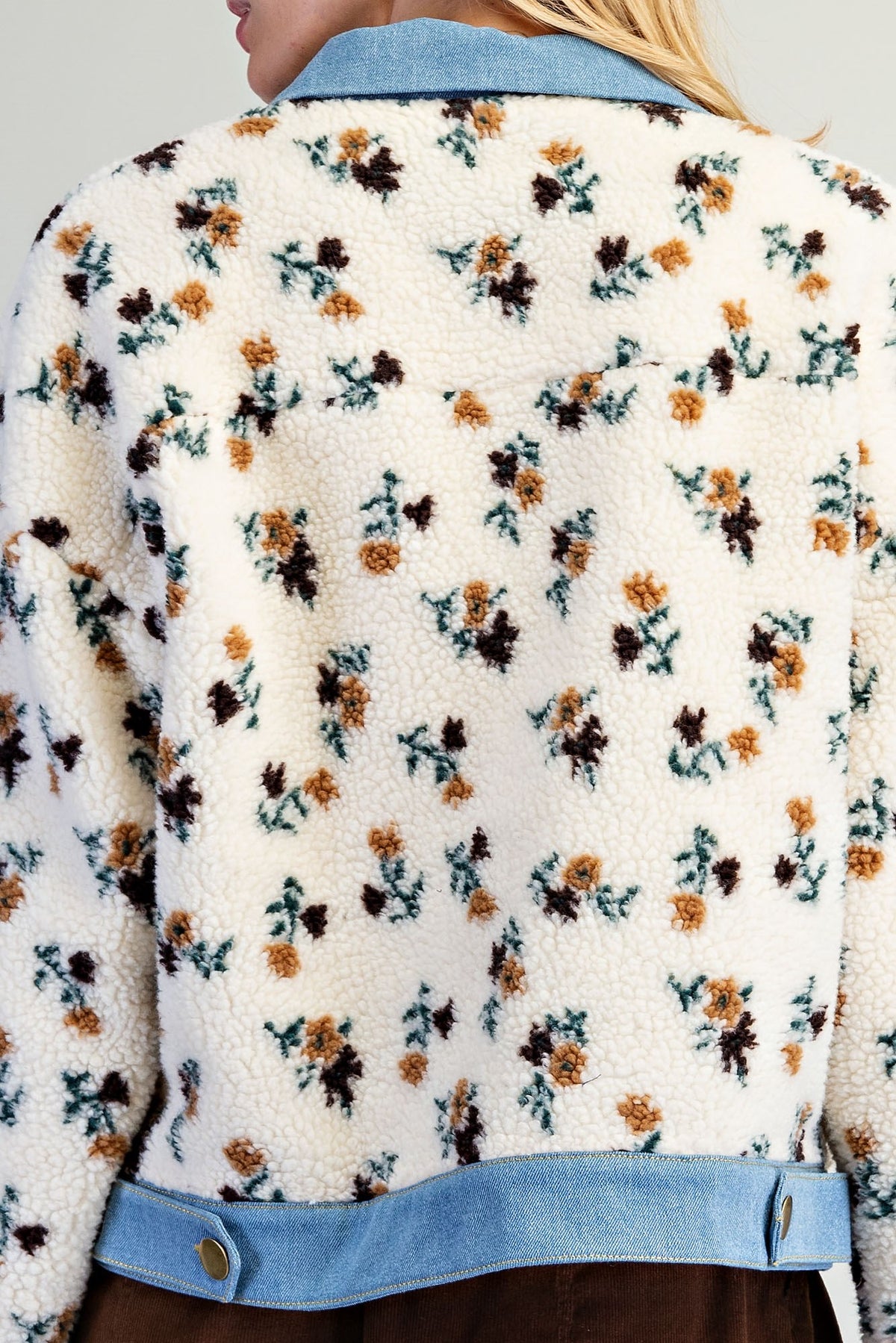 Floral Sherpa Denim Trim Jacket