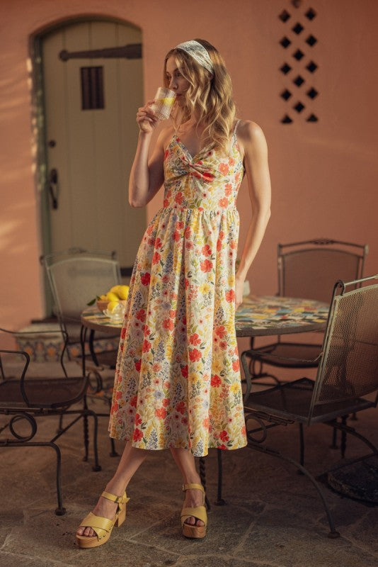 Front Knot Floral Midi Dress