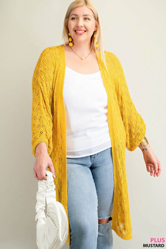 Pointelle Detail Open Cardigan (Plus Size)